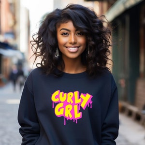 Sweat femme Curly Girl chemise bleu marine tenue d&#39;automne sweat