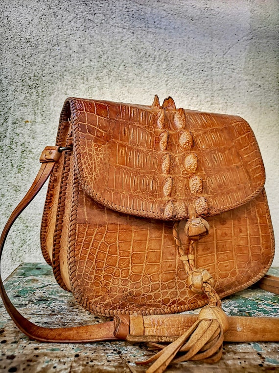 70s original crocodile leather shoulder bag