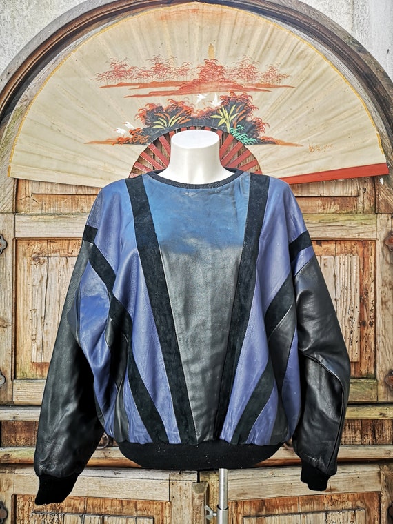 80s leather and suede multicolour blouse
