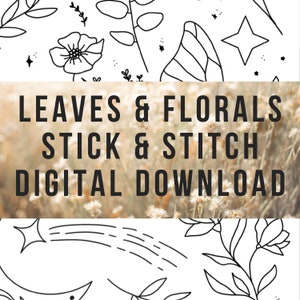 Digitalt PDF-mönster med stick-and-stygn-mönster i löv och blommor - Handbroderimönster (PDF-nedladdning av handbroderimönster) - DIY Magic Paper