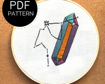 Aquarius Digital PDF pattern - Constellation Zodiac Sign with Crystal Hand Embroidery Pattern (PDF zodiac sign hand embroidery pattern)