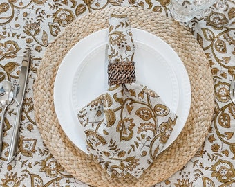 Linen Floral Napkins, 100% Linen napkins, Napkins for Dining Table, Wedding Napkins, Custom napkins, Fabric Napkins, Olive Mustard Napkins