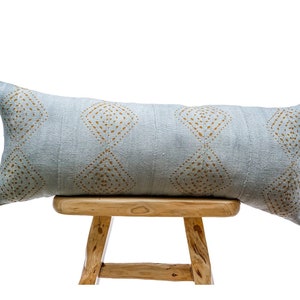 Extra long  Bolster Pillow cover, African Mudcloth Pillow Cover, Extra Long Lumbar Pillow, Long  Blue grey and rust Cushion