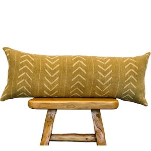 Extra long Bolster Pillow, African Mudcloth Pillow Cover, Extra Long Lumbar Pillow, Long Pillow Mustard and cream triangles Cushion