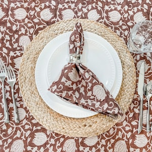 100% Linen Floral Napkins, Linen napkins, Napkins for Dining Table, Wedding Napkins, Cloth napkins, Fabric Napkins, Terracotta Brown Napkins