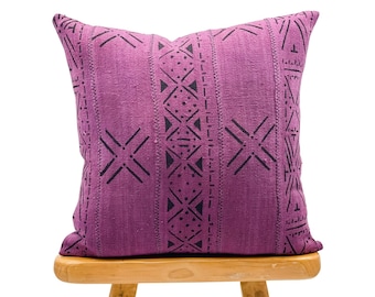 Authentic African Pillow, Purple Mudcloth Pillow, Purple Pillow Cover with black pattern, Throw Pillow cover, Cushion 20x20