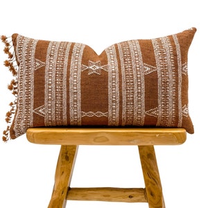 Lumbar Pillow Cover, Indian Wool Pillow Cover, Orange Rust Wool Pillow, Rust Pillow Cover 14x20, Fringed Pillow Cover, Farmhouse pillow