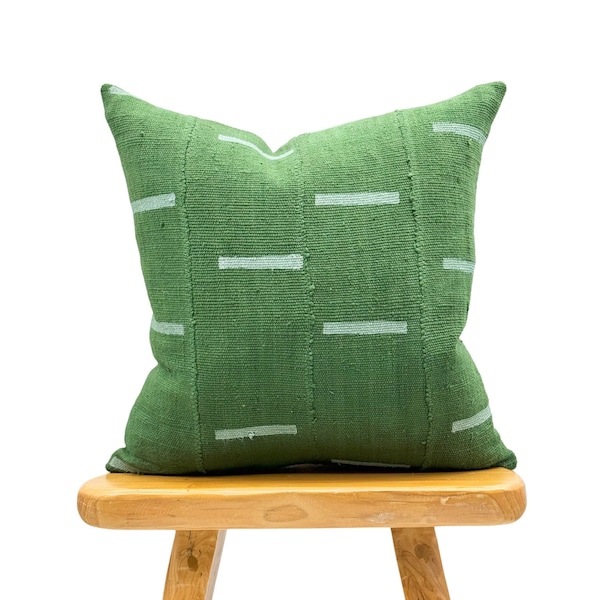 Green Mudcloth Pillow Cover 20x20, White pattern on green Pillow Cover, Authentic Throw Pillow, Cushion Cover, African Pillow