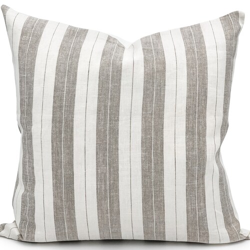 Taupe and White Pillow Covers 20x20 Striped Linen Pillow Etsy