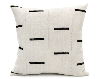 Mudcloth Pillow, black lines on white Decorative Pillow Cover| African Pillow| Neutral Bedroom and Living Room Sofa Cushion Throw Pillow