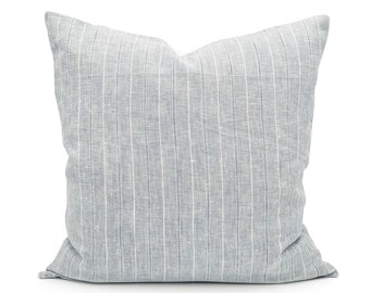 Blue Linen Striped Decorative Pillow Cover // Sofa Lumbar Pillow Cover Cushion Cover