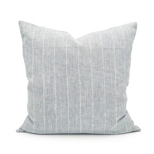 Blue Linen Striped Decorative Pillow Cover // Sofa Lumbar Pillow Cover Cushion Cover image 1