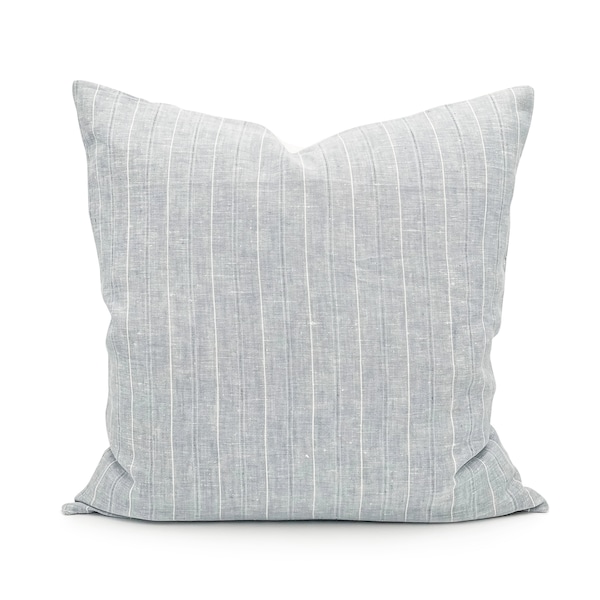 Blue Linen Striped Decorative Pillow Cover // Sofa Lumbar Pillow Cover Cushion Cover