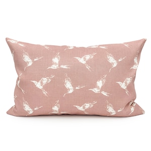 Blush Pillow Cover Farmhouse, Pink Linen Pillow Cover Lumbar, Printed Linen Pillow Covers 16x24, Pink Blush and White Throw Pillow Cover