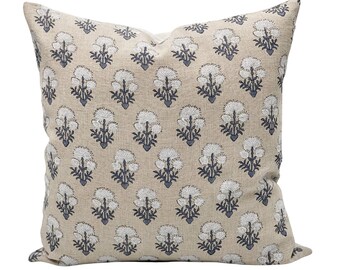 Floral Accent pIllows Bastideaux Laurette in ChalkCement with White Mudcloth Designer Throw Pillow Botanical Pillow High End Pillow