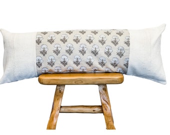 Floral Accent pIllows Bastideaux Laurette in ChalkCement with White Mudcloth Designer Throw Pillow Botanical Pillow High End Pillow