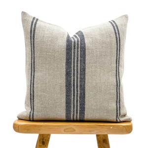 Vintage Pillow, Antique Pillow, Grainsack Pillow, Grain sack Pillow Cover with Black and Indigo Stripe, Sofa Cushion Cover