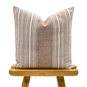 Handwoven pillow cover, Tribal pillow Cover, Rust Brown with Cream Striped Pillow, Boho pillow, Farmhouse Pillow Cover 22x22