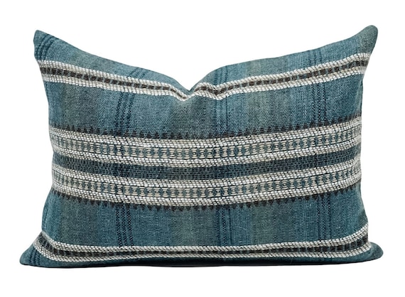 Lumbar Pillow Cover Indian Wool Pillow Cover Teal Blue Wool Pillow Blue Striped Pillow Cover 14x20 Lumbar Pillow 14x20 Farmhouse Pillow Etsy