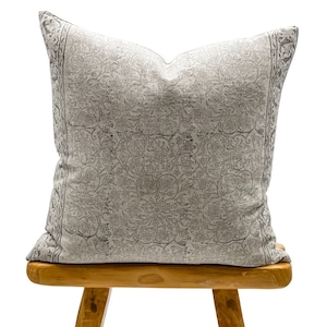 Designer grey Floral Design on Natural Linen Pillow Cover, Grey Pillow cover, Boho Pillow, Farmhouse Pillow, Floral pillow, Neutral pillow