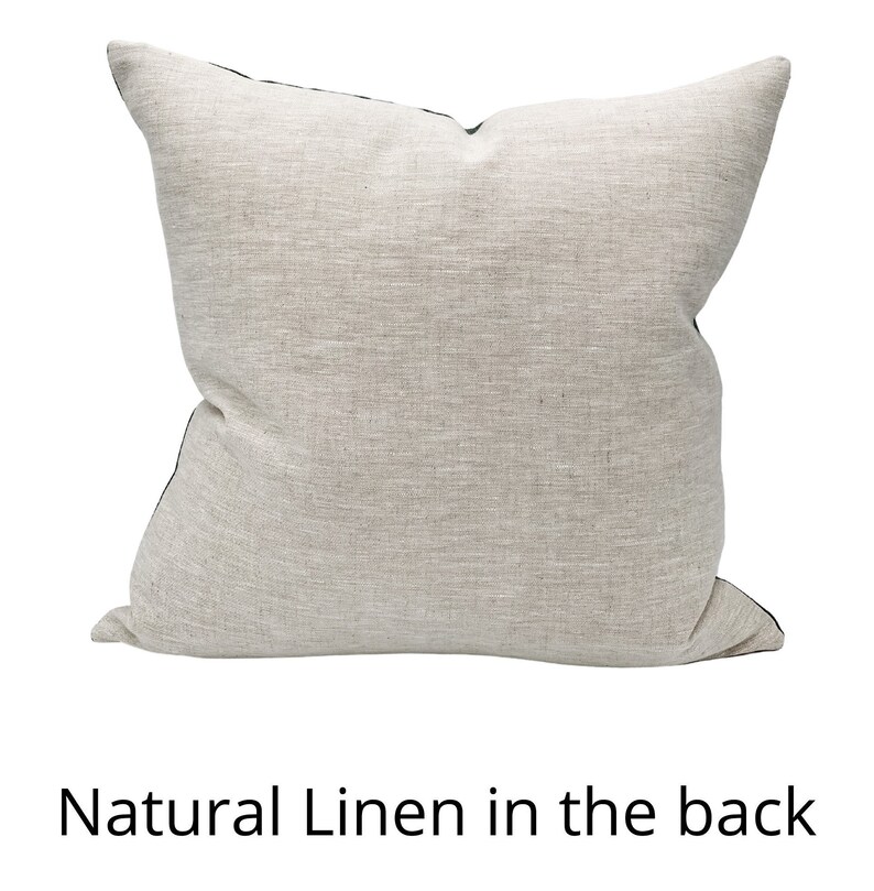 Pu&ograve; includere: Un cuscino quadrato in lino dai toni neutri con un aspetto strutturato. Il cuscino &egrave; di colore beige chiaro naturale con un bordo scuro. Il testo "Natural Linen in the back" &egrave; nella parte inferiore dell'immagine.