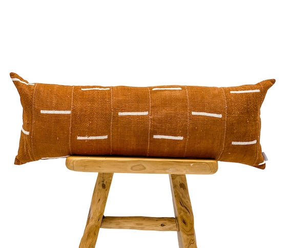 Extra long Bolster Pillow Cover, African Mudcloth Pillow Cover, Extra Long Lumbar Pillow, Rust Brown Long Pillow Cover