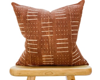 Mudcloth Pillow Cover, African Pillow,  Rust Mudcloth Cushion| Fall Decor Pillow| Brown Throw Pillow, Mud Cloth Pillow