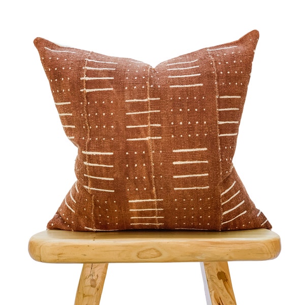 Mudcloth Pillow Cover, African Pillow,  Rust Mudcloth Cushion| Fall Decor Pillow| Brown Throw Pillow, Mud Cloth Pillow