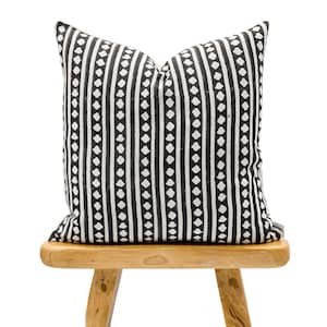 Designer Black Stripes on Natural Linen Pillow Cover, Black and White Pillow cover, Boho Pillow, Decorative Throw Pillow, Striped pillow