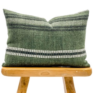 Lumbar Pillow Cover, Indian Wool Pillow Cover, Green Wool Pillow, Green and  White Pillow Cover 14x20, Lumbar Pillow 14x20, Farmhouse Pillow 