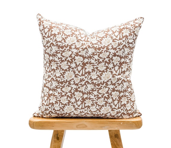 Tan and Brown Floral Vintage Farmhouse Pillow Cover, Cover Only