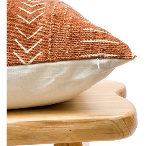 Authentic African Pillow, Handwoven Mudcloth Pillow, Rust with Cream Abstract pattern Pillow Cover Throw Pillow cover, Sofa Cushion 20x20 image 2