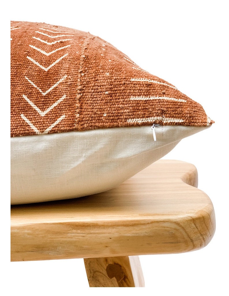 Authentic African Pillow, Handwoven Mudcloth Pillow, Rust with Cream Abstract pattern Pillow Cover Throw Pillow cover, Sofa Cushion 20x20 image 2