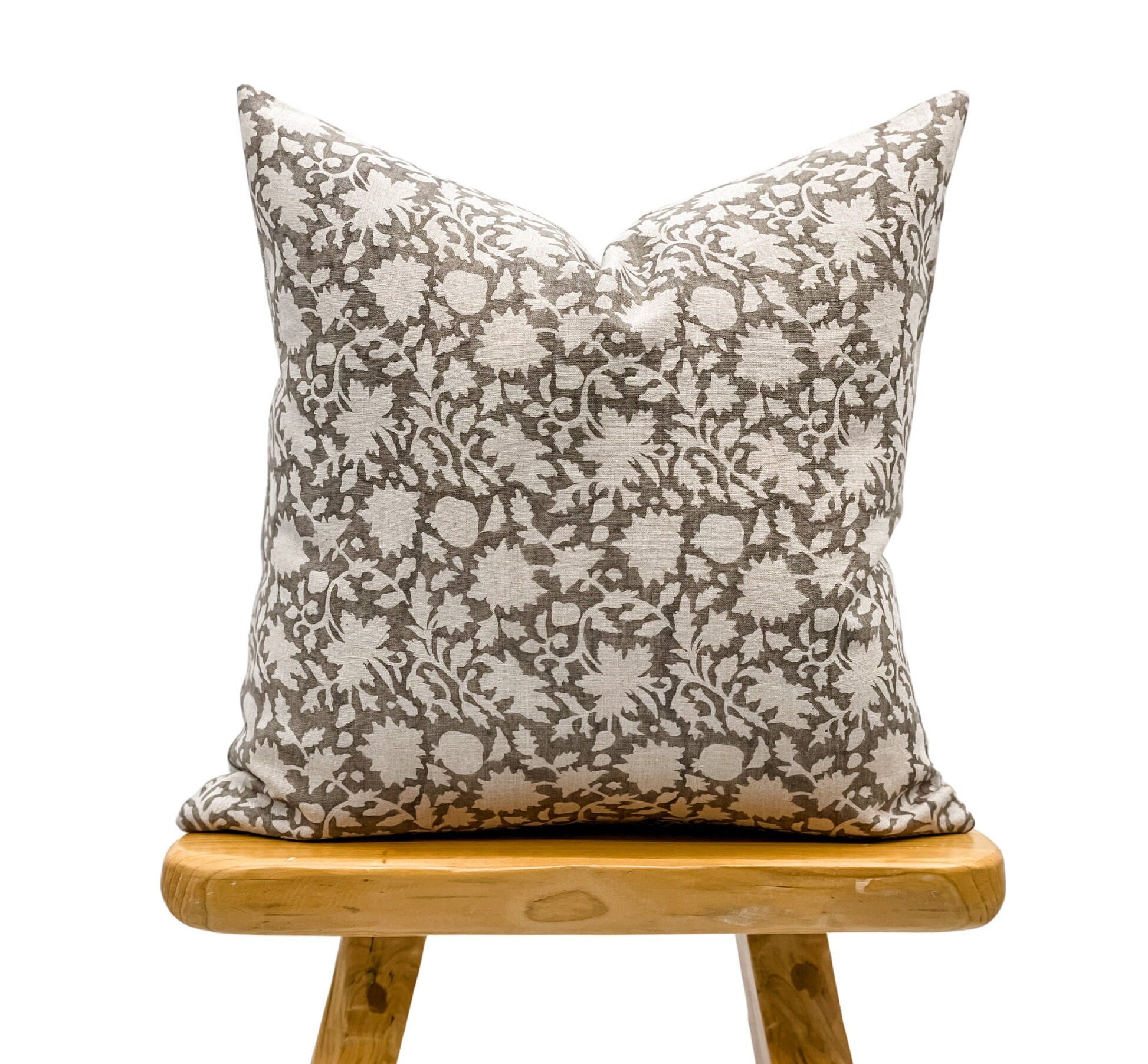 Linen and Dark Grey Floral Cushion Etsy Singapore