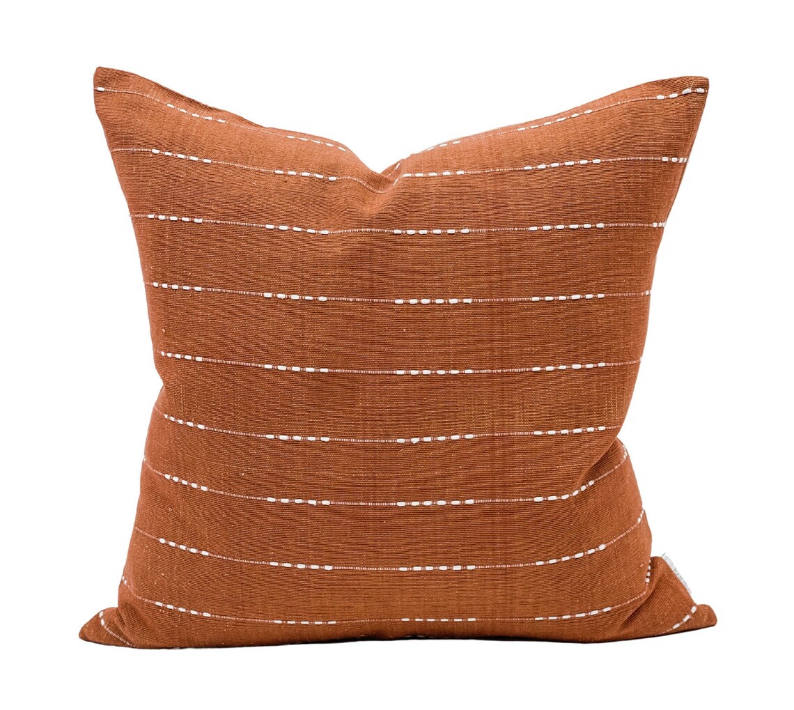 Rust with white woven Stripes Pillow Cover White and rust Etsy