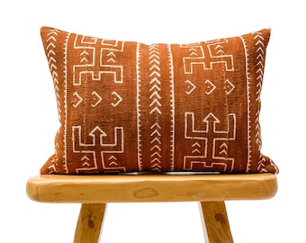 Authentic African Pillow, Lumbar Mudcloth Pillow, Brown Rust with White Pattern Pillow Cover| Throw Pillow cover, Sofa Cushion 14x20