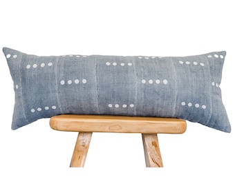 Almohada lumbar extra larga, almohada africana, almohada de tela de barro gris azul, funda de almohada de refuerzo 14x36, almohada de tiro de cojín de sofá, almohada de granja