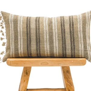 Lumbar Pillow Cover, Indian Wool Pillow Cover, Tan Beige Wool Pillow, Tan with Stripes Pillow Cover 14x24, Lumbar Pillow, Farmhouse pillow