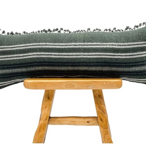Extra Long Lumbar Pillow Cover, Indian Wool Pillow, Dark green Wool Pillow, Olive green Pillow Cover, Bolster Pillow, Farmhouse pillow