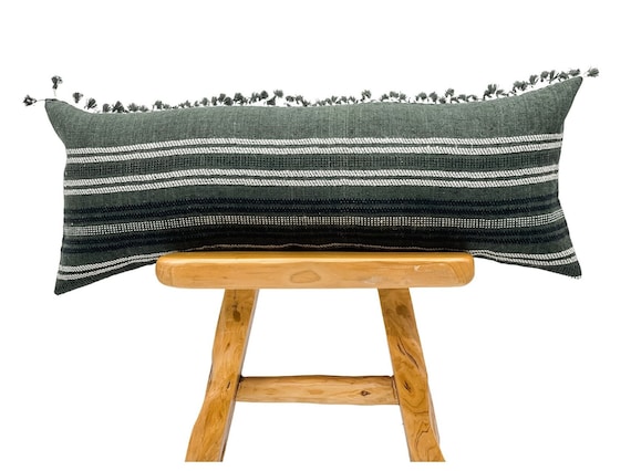 Extra Long Lumbar Pillow Cover, Indian Wool Pillow, Dark green Wool Pillow, Olive green Pillow Cover, Bolster Pillow, Farmhouse pillow