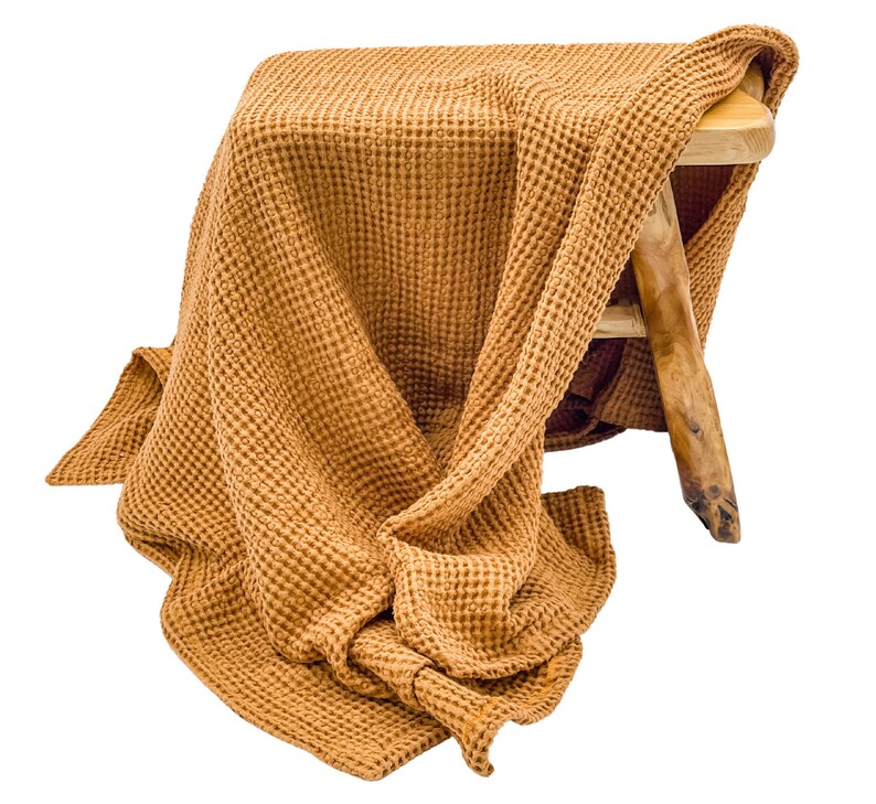 Oversized Linen Cotton Waffle Throw Blanket image 5