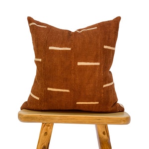 Authentic African Pillow, Handwoven Mudcloth Pillow, Brown Rust with White Lines Pillow Cover| Throw Pillow cover, Sofa Cushion 20x20