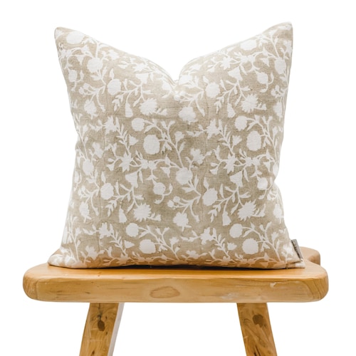 Designer Floral in Tan Brown on Natural Linen Pillow Cover Etsy