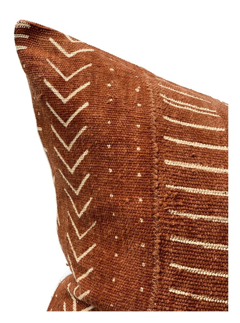 Authentic African Pillow, Handwoven Mudcloth Pillow, Rust with Cream Abstract pattern Pillow Cover Throw Pillow cover, Sofa Cushion 20x20 image 3