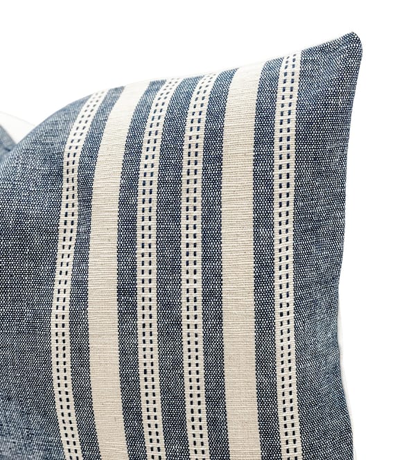 Blue and White Pillow Cover 14x20 Pillow Cover Lumbar Blue Ticking Stripe Pillow Cover Handwoven Pillow Blue White and Blue Pillow Etsy