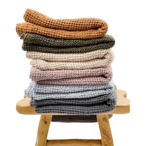 Oversized Linen Cotton Waffle Throw Blanket