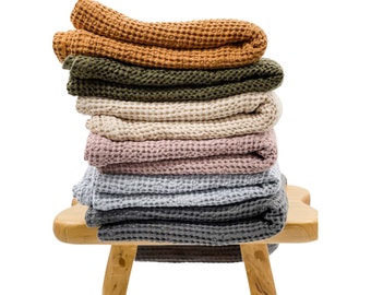 Oversized Linen Cotton Waffle Throw Blanket