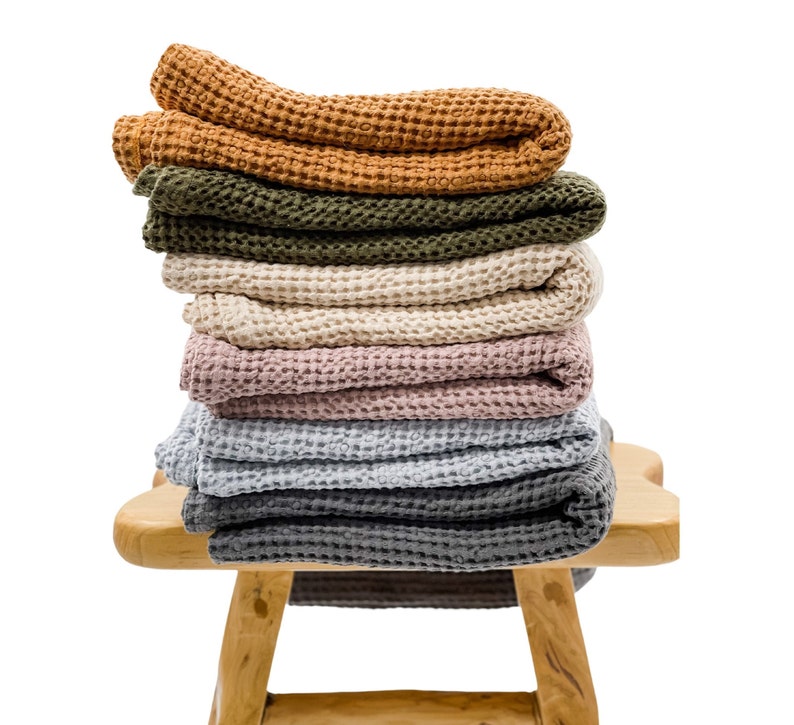 Oversized Linen Cotton Waffle Throw Blanket image 1