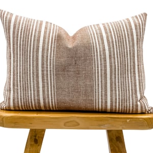 Tan Brown and White Pillow Cover, 14x20  Pillow Cover Lumbar, Warm Brown Stripe Pillow Cover, Brown Pillow Lumbar