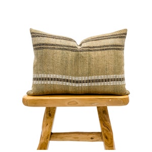 Lumbar Pillow Cover, Indian Wool Pillow Cover, Tan Beige Wool Pillow, Tan with Stripes Pillow Cover 14x20, Lumbar Pillow, Farmhouse pillow